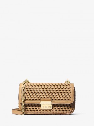Michael Kors Tribeca Small Hand-Woven Leather Brązowe | SN-MK26938