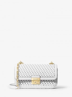 Michael Kors Tribeca Small Hand-Woven Leather Białe | SN-MK26939