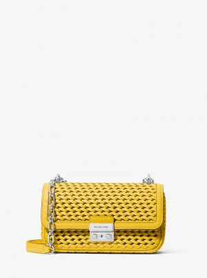 Michael Kors Tribeca Small Hand-Woven Leather Żółte | SN-MK26944