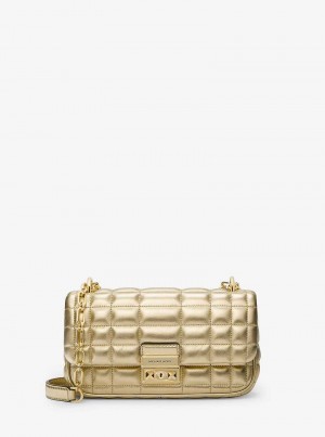 Michael Kors Tribeca Small Quilted Metallic Leather Złote | SN-MK26945