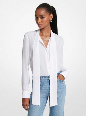 Michael Kors Viscose Blend Tie-Neck Blouse Beżowe | SN-MK26511