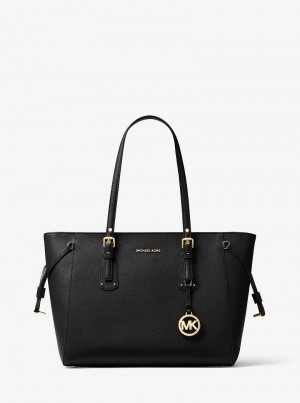 Michael Kors Voyager Medium Crossgrain Leather Czarne | SN-MK26883