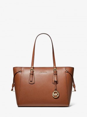 Michael Kors Voyager Medium Crossgrain Leather Brązowe | SN-MK26886