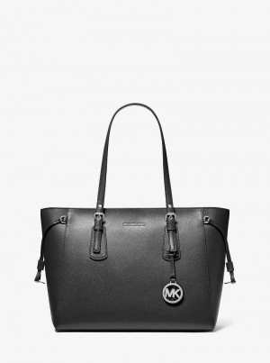 Michael Kors Voyager Medium Crossgrain Leather Czarne | SN-MK26887