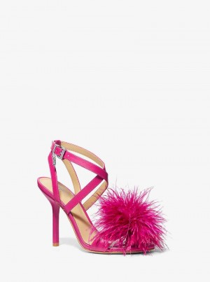 Michael Kors Whitby Feather Trim Leather Jasny Fuksja | SN-MK27533
