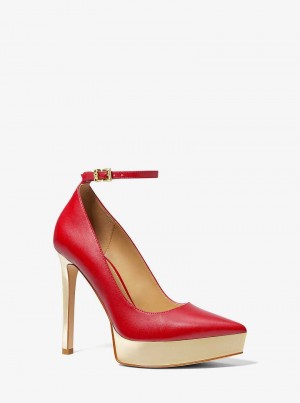 Michael Kors Xenia Leather Platform Czerwone | SN-MK27651