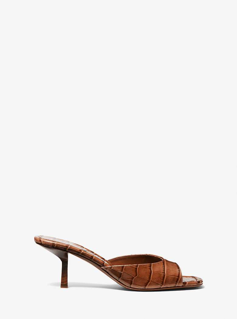 Michael Kors Anita Crocodile Embossed Leather Brązowe | SN-MK27594