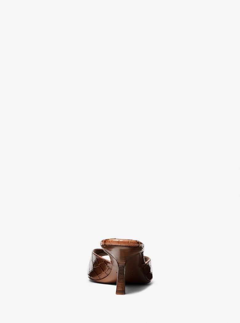 Michael Kors Anita Crocodile Embossed Leather Brązowe | SN-MK27594