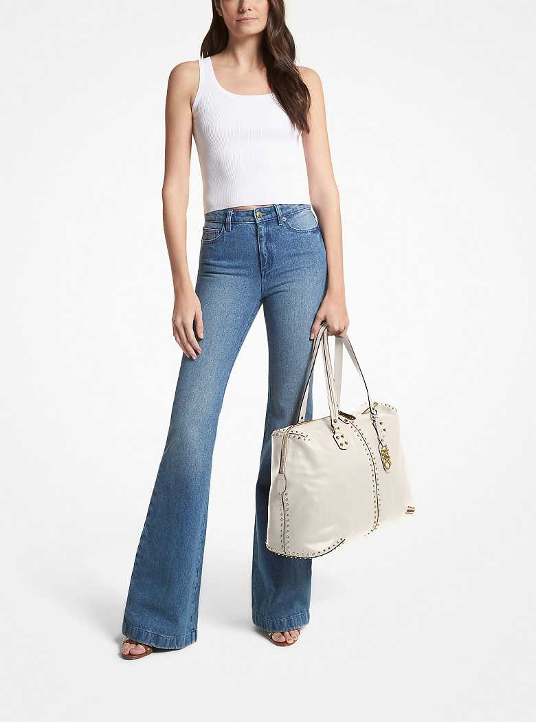 Michael Kors Astor Extra-Large Studded Leather Kremowe | SN-MK28160