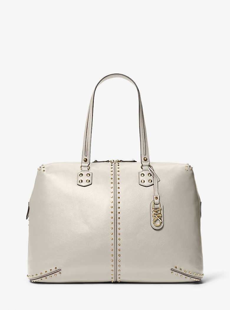 Michael Kors Astor Extra-Large Studded Leather Kremowe | SN-MK28160