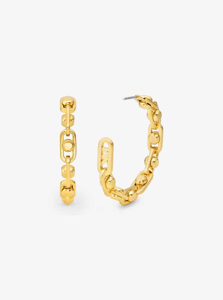 Michael Kors Astor Medium Precious Metal-Plated Brass Link Hoop Złote | SN-MK27767