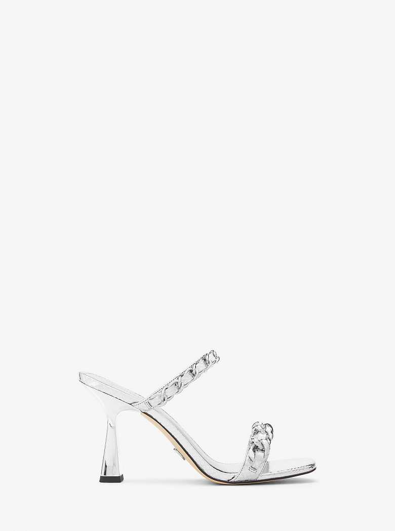 Michael Kors Clara Embellished Metallic Snake Embossed Leather Srebrne | SN-MK27602