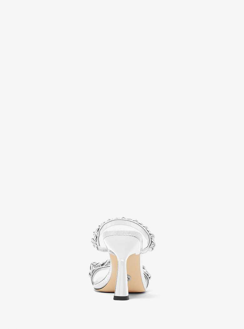 Michael Kors Clara Embellished Metallic Snake Embossed Leather Srebrne | SN-MK27602