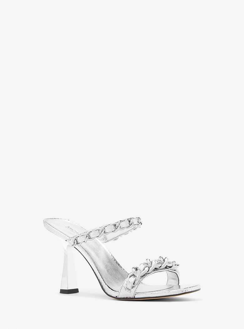 Michael Kors Clara Embellished Metallic Snake Embossed Leather Srebrne | SN-MK27602