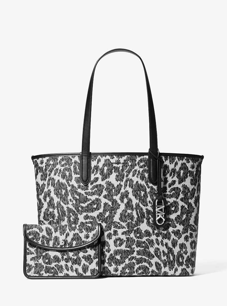 Michael Kors Eliza Extra-Large Leopard Logo Czarne | SN-MK26798