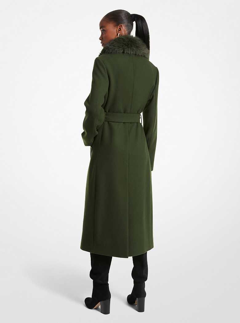 Michael Kors Faux Fur Trim Wool Blend Ciemny Zielone | SN-MK26614