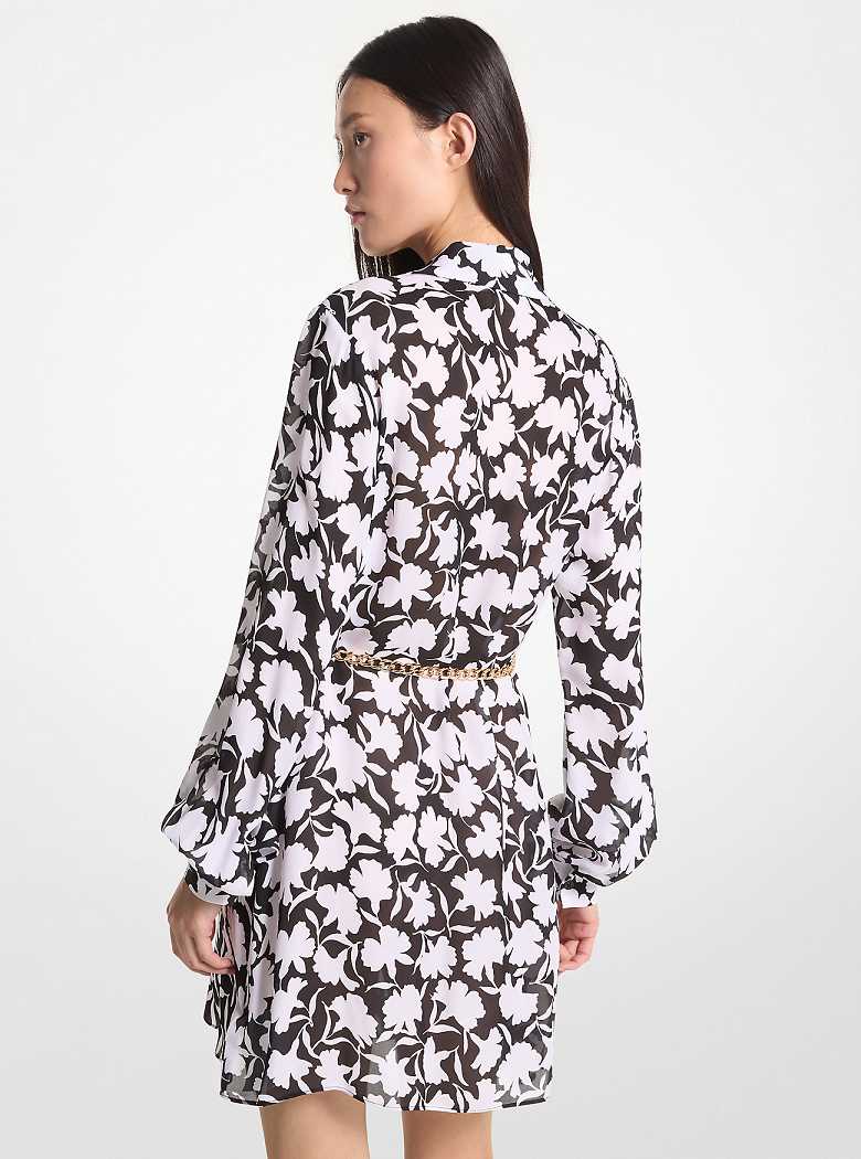 Michael Kors Floral Georgette Midi Czarne Białe | SN-MK26672
