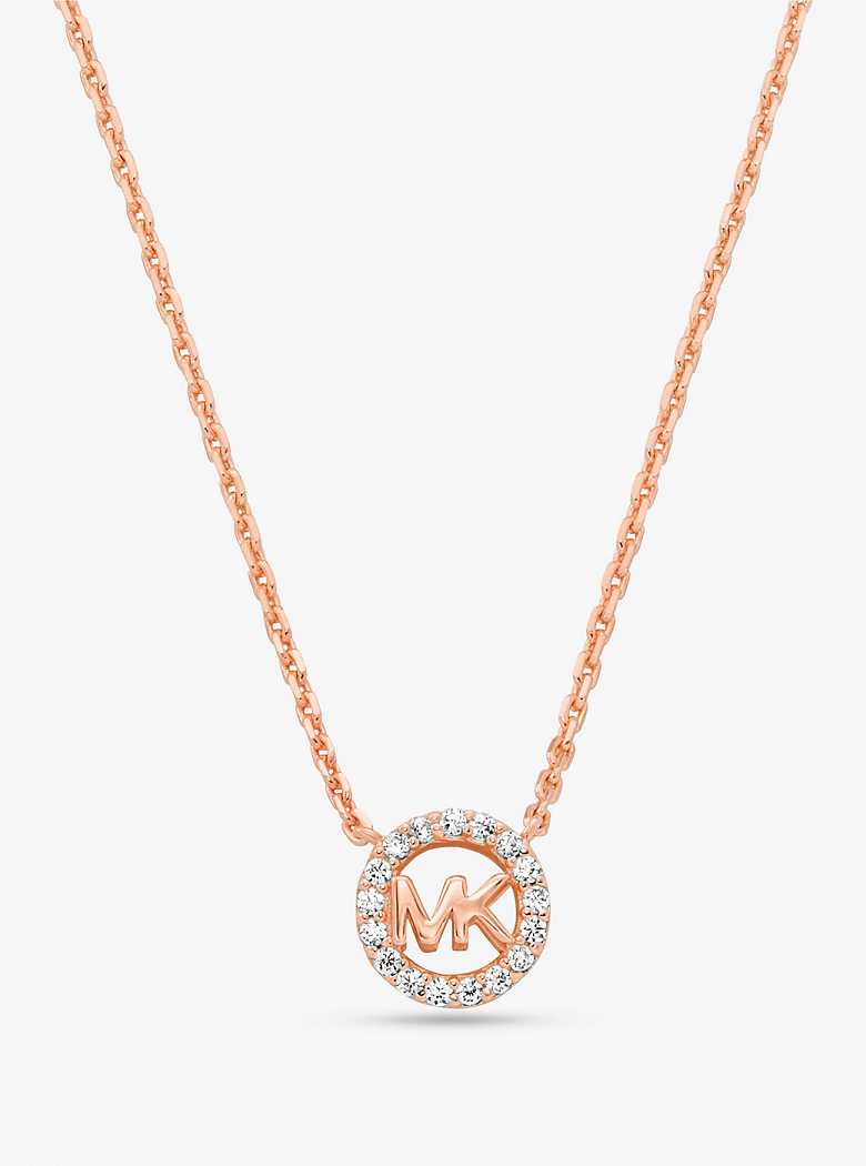 Michael Kors Fulton Precious-Metal Plated Sterling Silver Pavé Logo Charm Różowe Złote | SN-MK27819