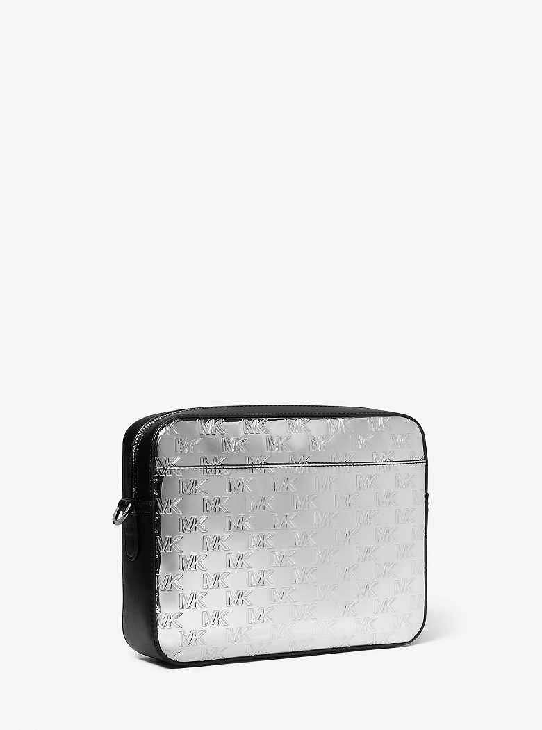 Michael Kors Hudson Logo Embossed Metallic Srebrne | SN-MK28114