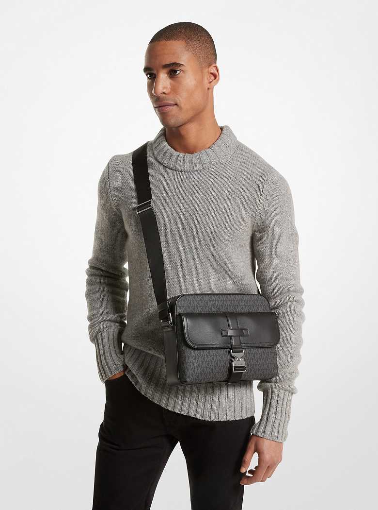 Michael Kors Hudson Signature Logo and Leather Czarne | SN-MK28138