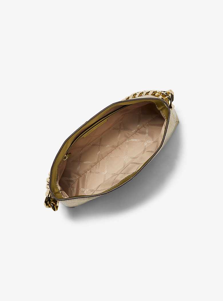 Michael Kors Jordyn Small Metallic Snake Embossed Leather Złote | SN-MK27051