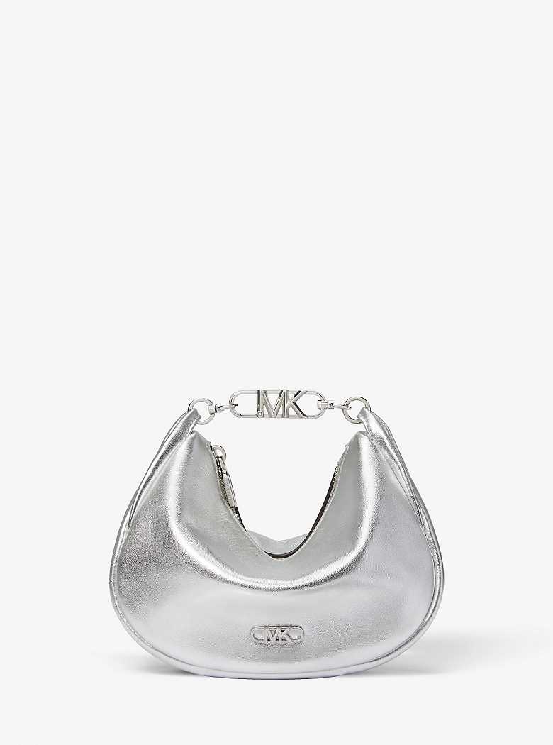 Michael Kors Kendall Small Metallic Leather Srebrne | SN-MK27054