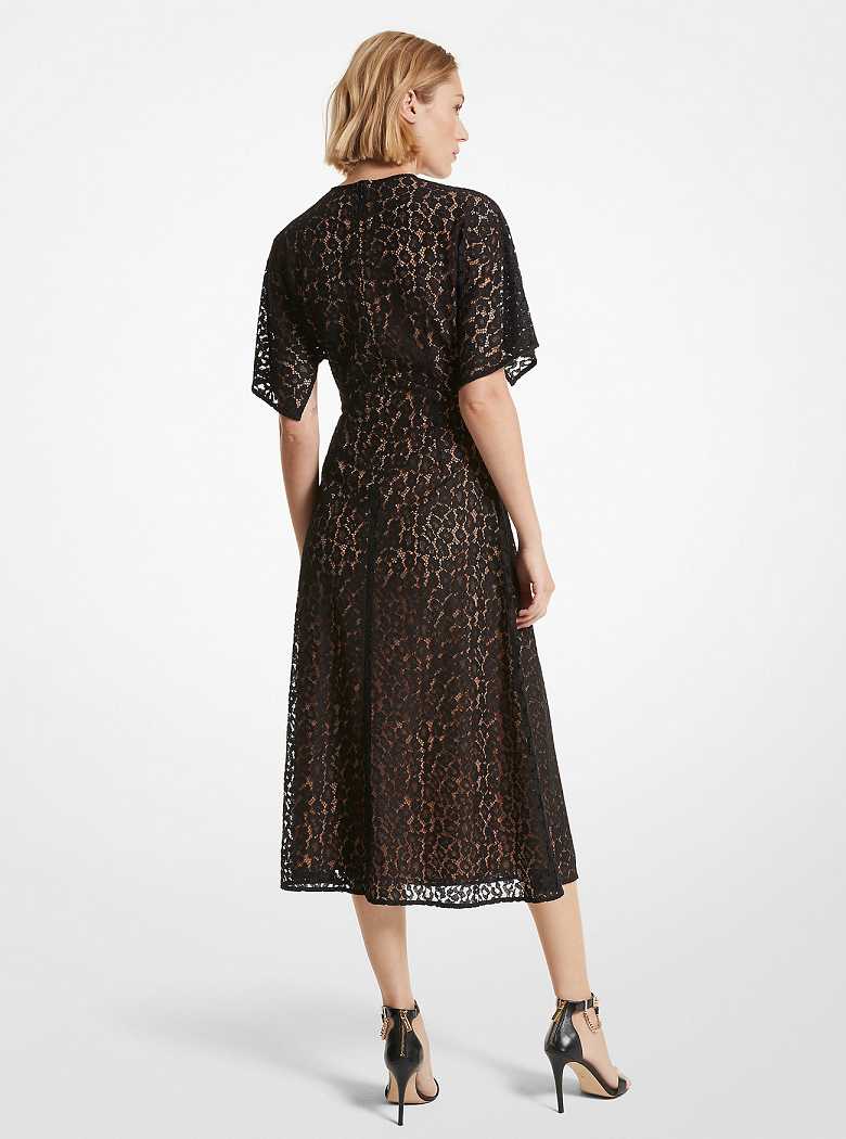 Michael Kors Leopard Corded Lace Midi Czarne | SN-MK26764