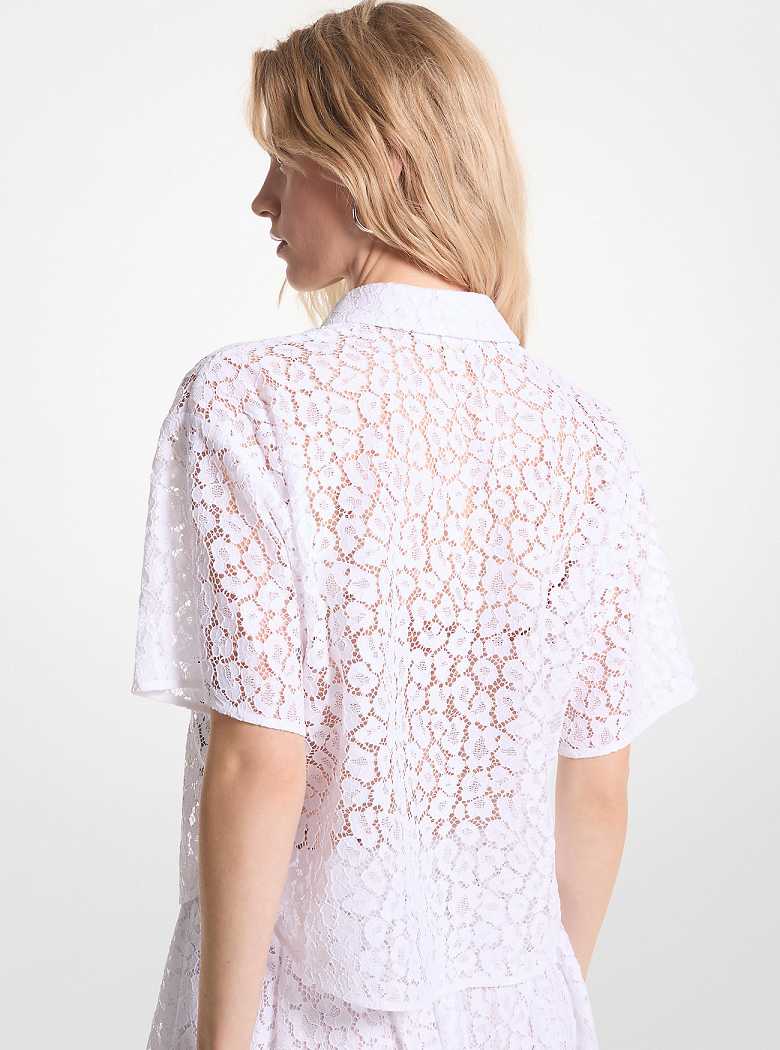 Michael Kors Leopard Corded Lace Shirt Białe | SN-MK26499