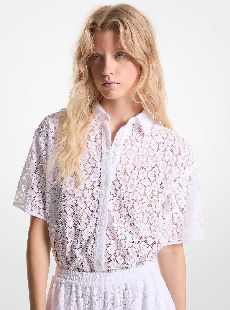 Michael Kors Leopard Corded Lace Shirt Białe | SN-MK26499