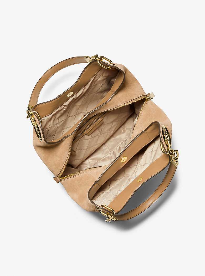 Michael Kors Lillie Large Suede Brązowe | SN-MK27085