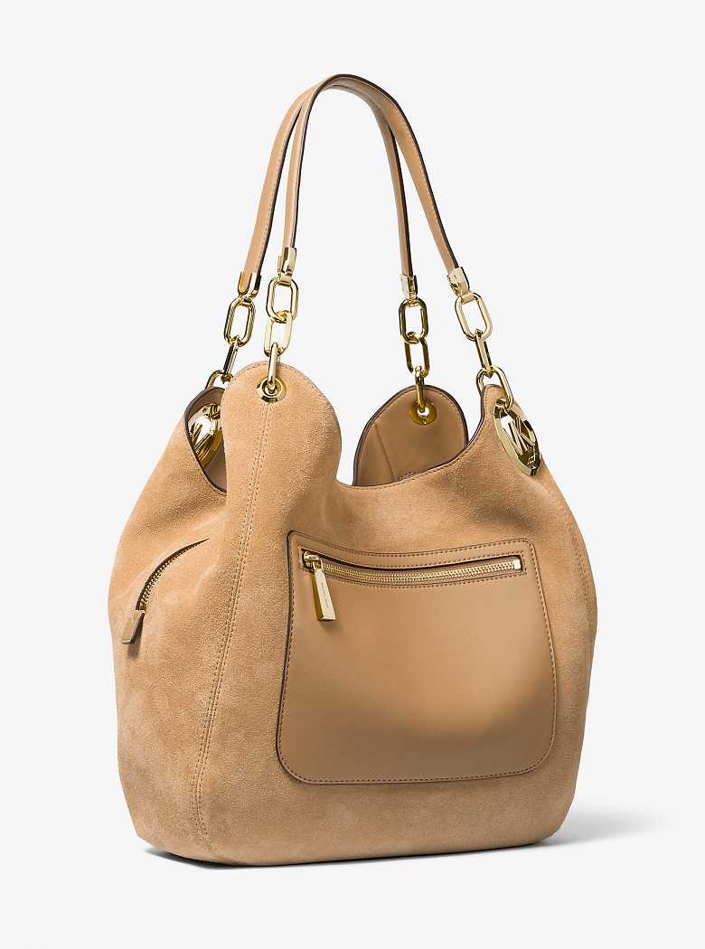 Michael Kors Lillie Large Suede Brązowe | SN-MK27085