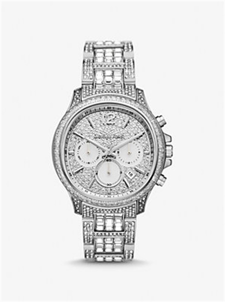 Michael Kors Limited-Edition Oversized Sage Pavé Silver-Tone Watch Srebrne | SN-MK28310