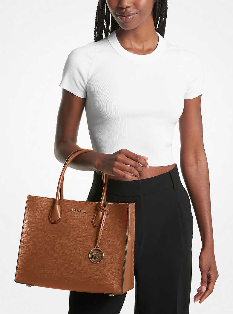Michael Kors Mercer Large Pebbled Leather Accordion Brązowe | SN-MK26790