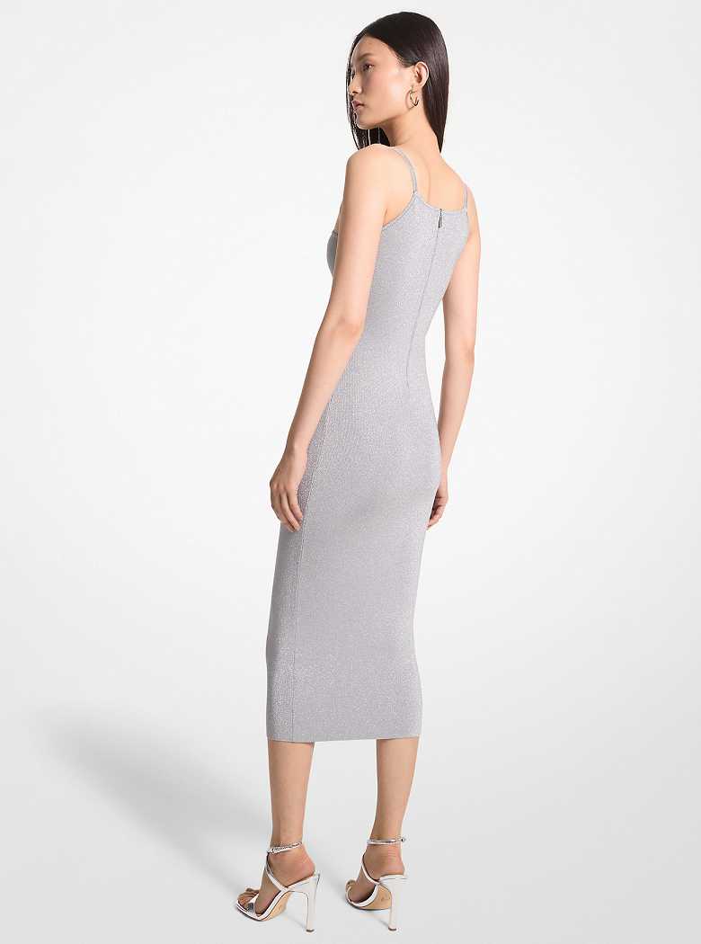 Michael Kors Metallic Stretch Knit Tank Slit Srebrne | SN-MK26667