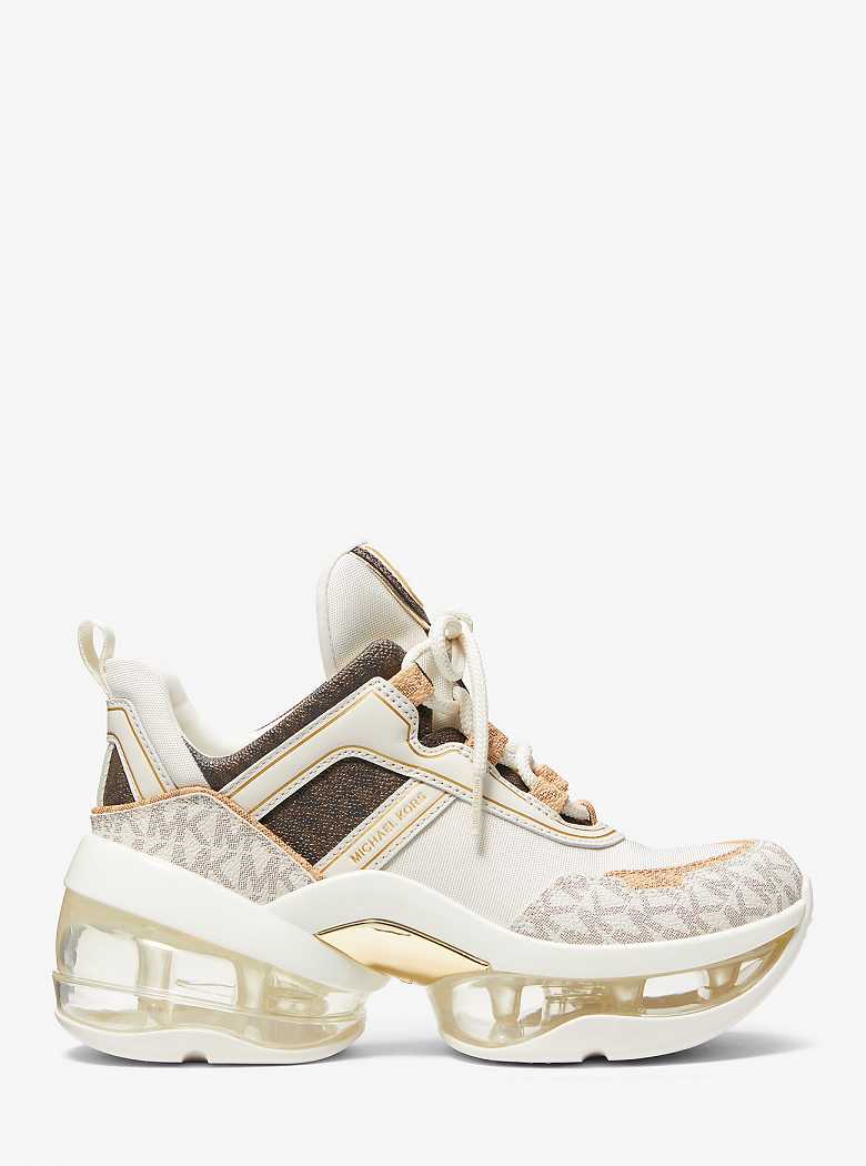 Michael Kors Olympia Extreme Color-Block Canvas and Mesh Kremowe | SN-MK27414