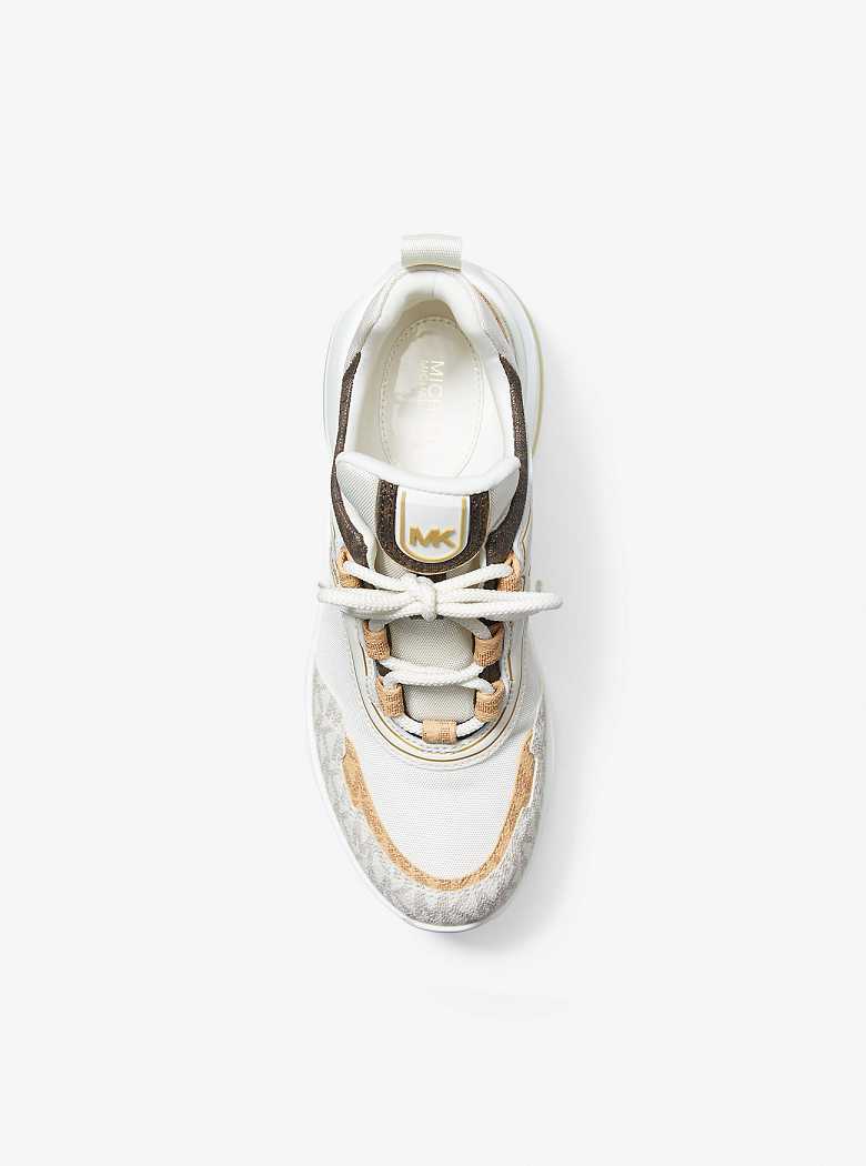 Michael Kors Olympia Extreme Color-Block Canvas and Mesh Kremowe | SN-MK27414