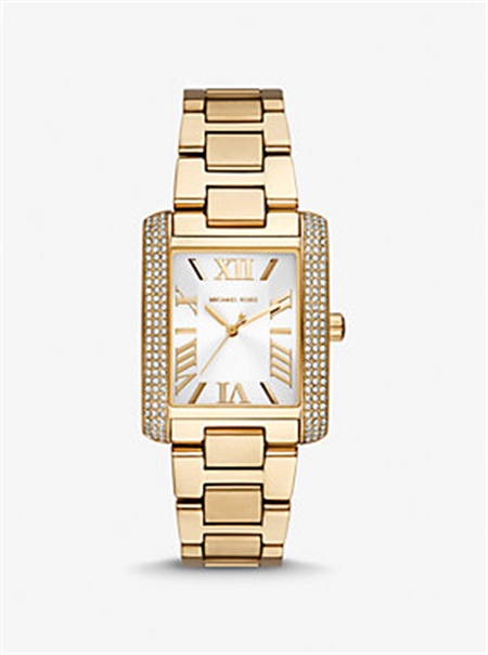 Michael Kors Oversized Emery Pavé Gold Tone Watch Złote | SN-MK28375
