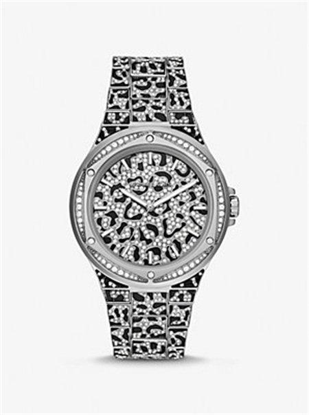 Michael Kors Oversized Lennox Animal Pavé Silver-Tone Watch Srebrne | SN-MK28391