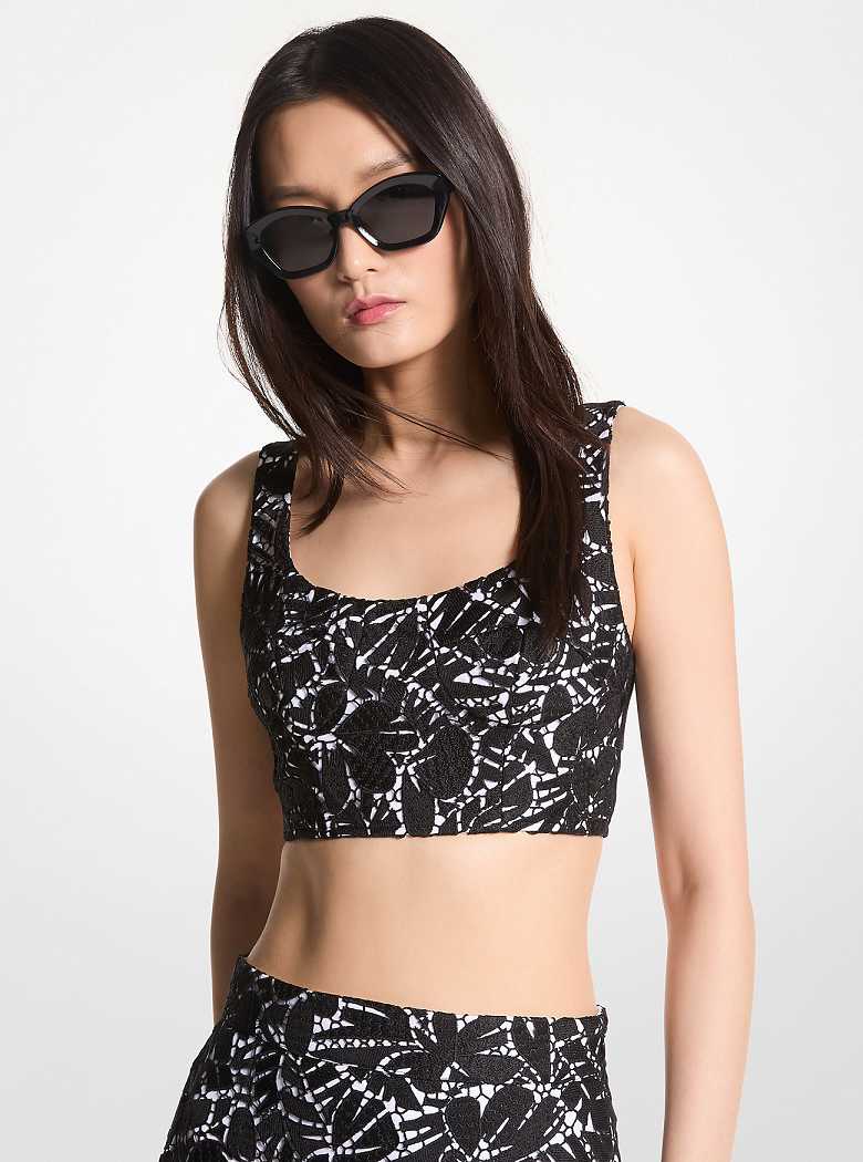 Michael Kors Palm Lace Bralette Top Czarne | SN-MK26509