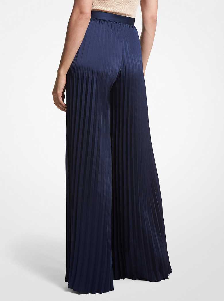 Michael Kors Pleated Satin Wide-Leg Niebieskie | SN-MK26545