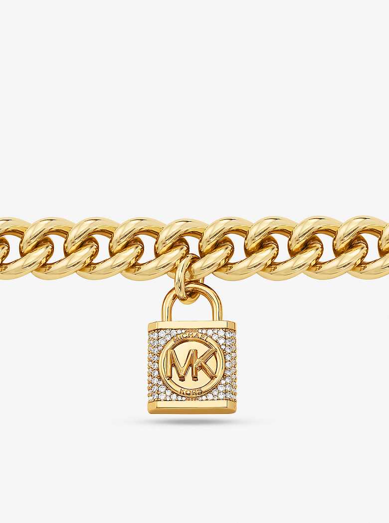 Michael Kors Precious Metal-Plated Brass Pavé Lock Curb Link Złote | SN-MK27805