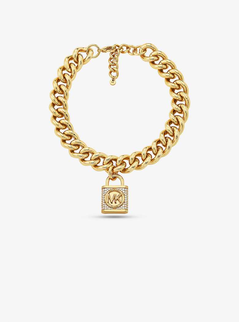 Michael Kors Precious Metal-Plated Brass Pavé Lock Curb Link Złote | SN-MK27805