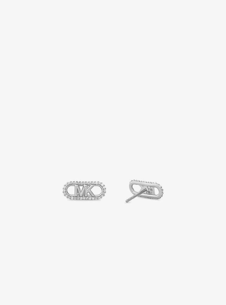 Michael Kors Precious Metal-Plated Sterling Silver Pavé Empire Logo Srebrne | SN-MK27771