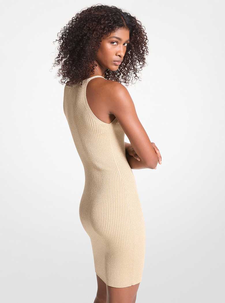 Michael Kors Ribbed Metallic Stretch Knit Tank Złote | SN-MK26684