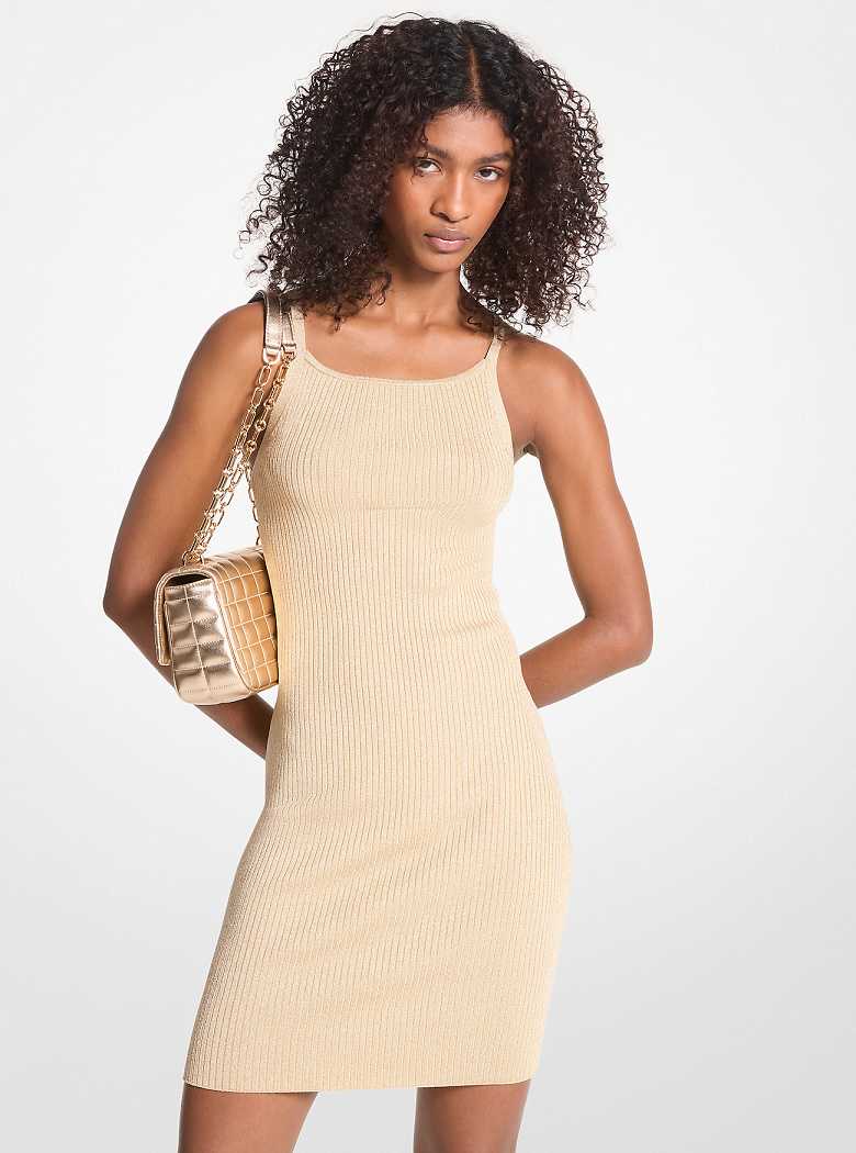 Michael Kors Ribbed Metallic Stretch Knit Tank Złote | SN-MK26684
