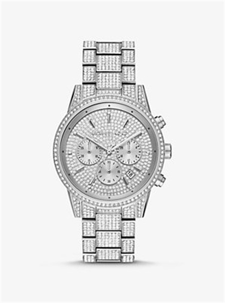 Michael Kors Ritz Pavé Silver-Tone Watch Srebrne | SN-MK28419