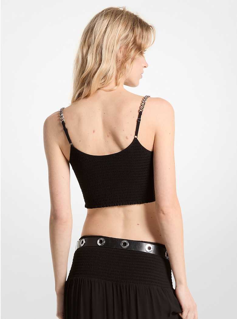 Michael Kors Smocked Georgette Bra Top Czarne | SN-MK26502