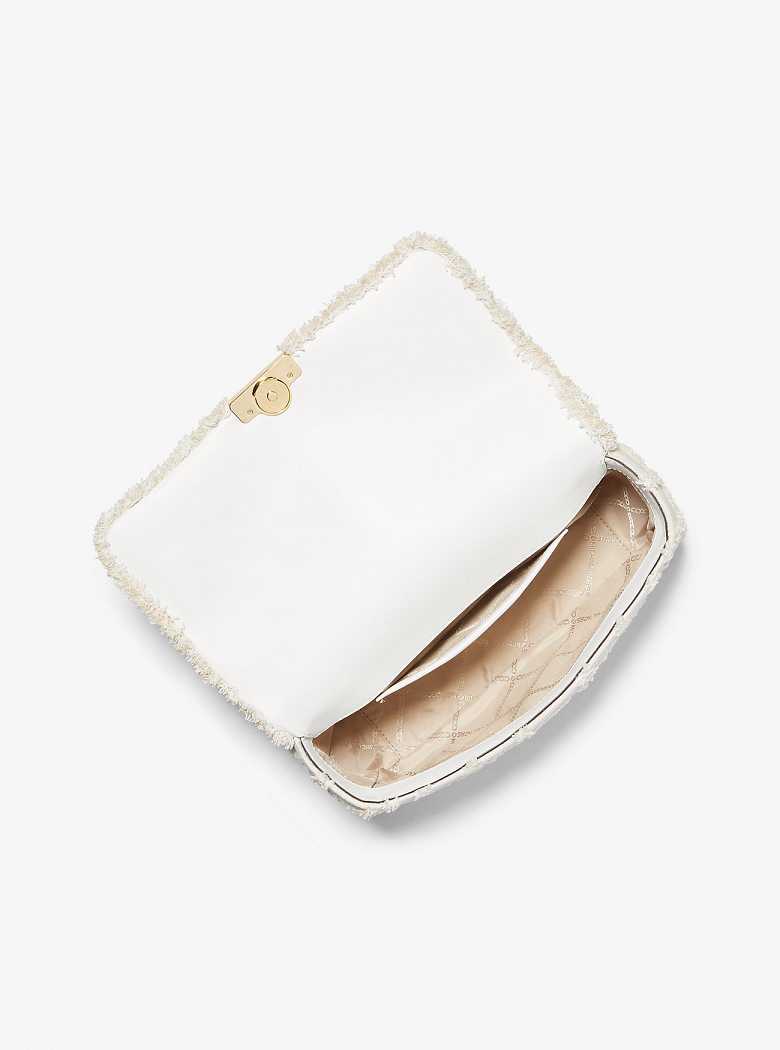 Michael Kors Tribeca Large Frayed Denim Białe | SN-MK27005